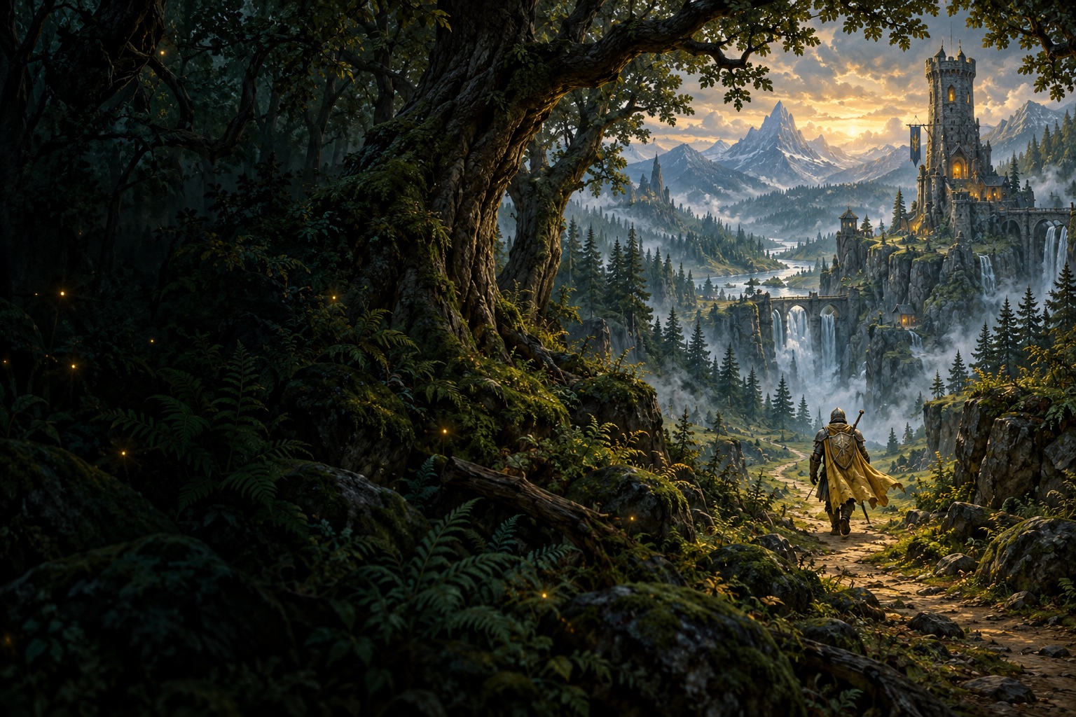 Illustrated path through an Azeroth-inspired forest